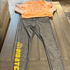 PINK Victoria's Secret Size M Peach color Sweatshirt & Gray Leggings with logos